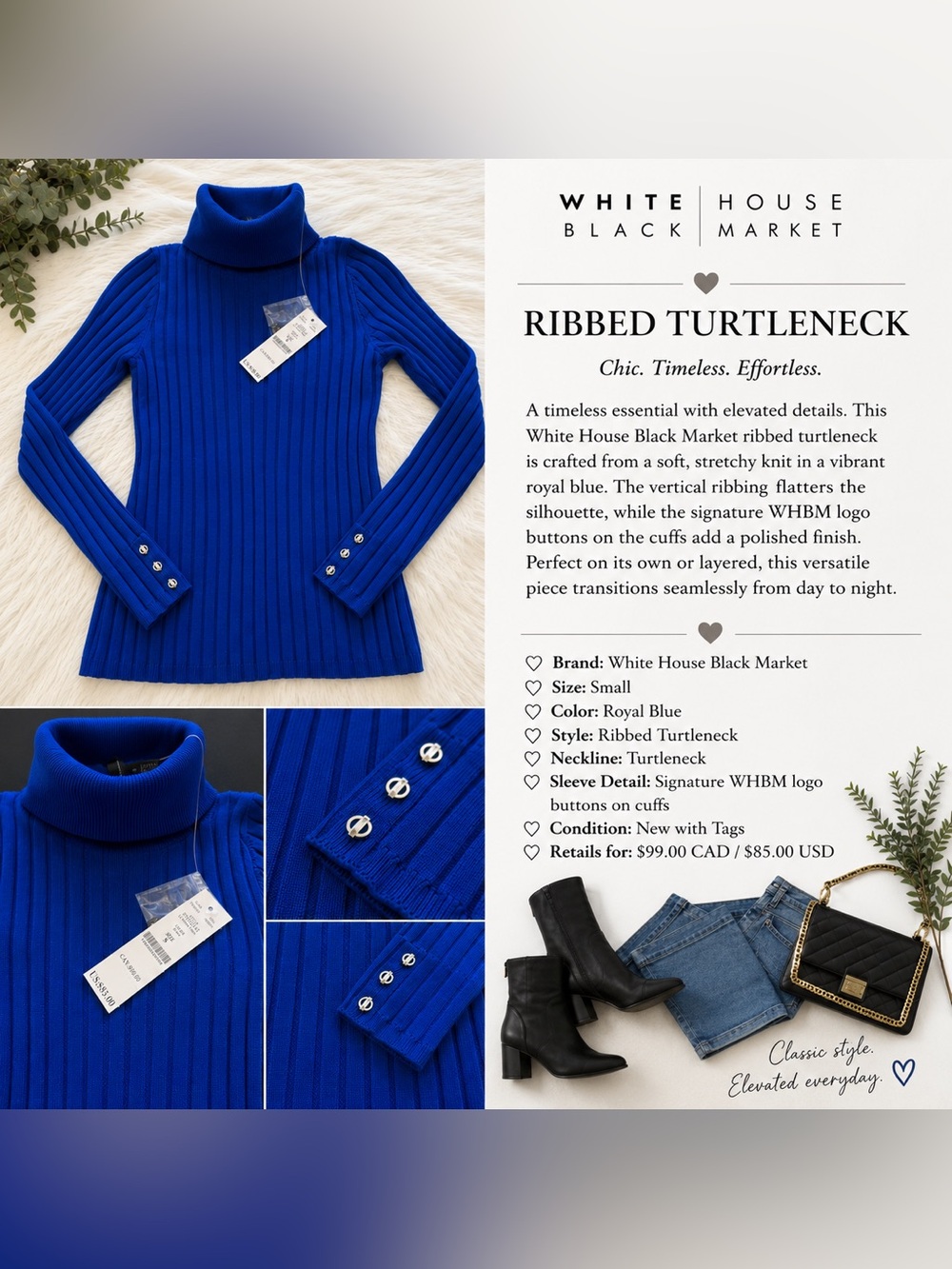 💙 White House Black Market Ribbed Turtleneck Sweater | Size Small | NWT